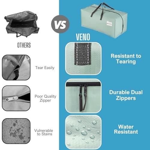 VENO 4 Pack Heavy-Duty Extra Large Moving Bags W/Backpack Straps, Moving House Essentials, Clothes Storage, Packing, Laundry Bags, Reusable and Sustainable (Light Green Matte, 4 Pack) — view 4