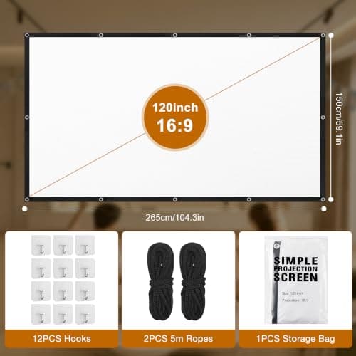 Zourglow 120 Inch Projector Screen 16:9 4K HD, Anti-Crease Portable — view 2