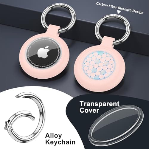 Keyring for AirTag Holder, Apple Airtag Keyring, Thick Silicone Air Tag Protective Case compatible with Apple Air tag for Wallet, Dog Collar, Luggage, Keys (Pink) — view 5
