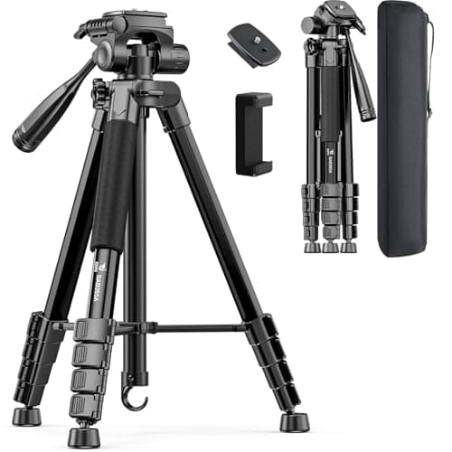 JOBFRI 73" Camera Tripod for Camera and Phone, Aluminum Travel Tripod