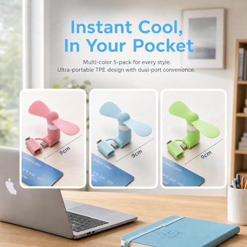 Beavorty 5pcs Mini Cell Phone Fan 2-in-1 : Phone Fan Bulk Usb C Micro Usb Portable Air Cooler with Two Leaves Cooling Ventilator for Travel Bus Subway — view 6