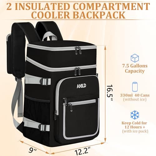 Insulated Backpack Bag 30L for Camping, Picnic, BBQ, Beach, Hiking, Black — view 2