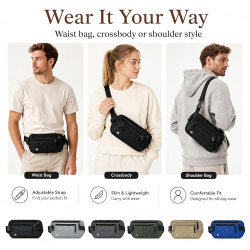 Travel Money Belt, Ultra-Slim RFID-Blocking Waist Pouch, Black, 1-Pack — view 3
