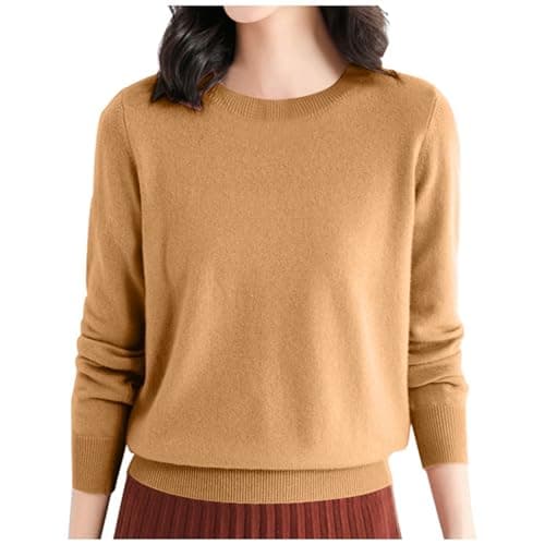 Women's Winter Crew Neck Long Sleeve Travel Hiking T-Shirt Pullover Vest Wool, khaki, L