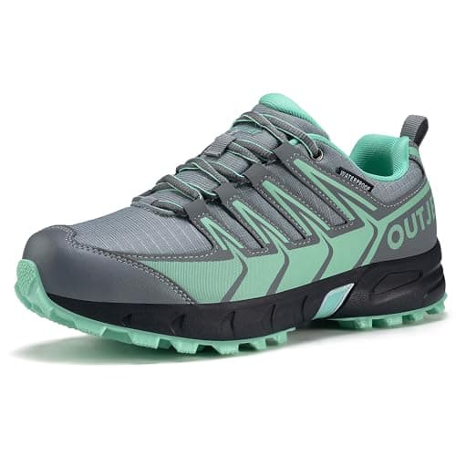 OUTJET Women's Waterproof Lightweight Walking & Hiking Shoes, Cushioned Anti-Slip Outdoor Trainers for All-Day Rambles & Treks Green