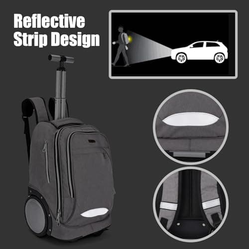 Rolling Backpack with 7 Inch Large Wheels, Double Reinforce Telescoping Handle,Easy Going Up and Down Staircase, Carry-on Backpack with Laptop Compartment for Business and Travel Commuter Grey — view 6