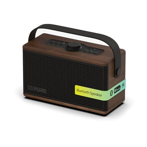 Pure Classic Aura Portable Bluetooth Speaker 40W with 5000mAh Battery, Powerbank Function, Ambient Light, 30h Playtime, USB-C, AUX, IPX2 Splashproof – Coffee Brown/Walnut