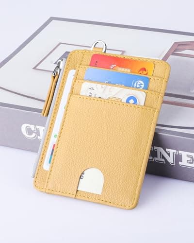 Teskyer Women Card Holder Wallet, Slim Credit Card Wallets, Minimalist, RFID Blocking, 1 ID Window, with Zipper, Holds up to 8 Cards, Yellow — view 4