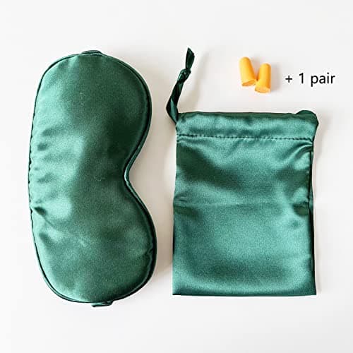 Sleep Mask 100% Mulberry Silk Eye Mask, Blinder for Total Blackout & Zero Pressure,Eye Mask for Sleeping with Travel Pouch & 2 Ear Plugs for Side Sleepers, Men & Women(Green) — view 4
