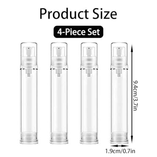 4 Pcs 10ml Empty Airless Pump Bottles, Refillable Vacuum Cosmetic Container, Clear Travel Pump Bottles for DIY Foundation, Moisturiser, Gel, Lotion, Shampoo, Toiletry, Face Wash, Sunblock — view 2