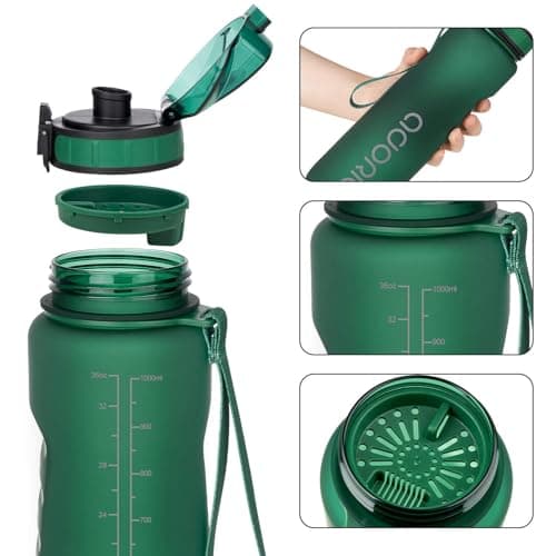 ADORIC Sports Water Bottle 1L, BPA Free Tritan Leak Proof Gym Bottle, Green — view 2