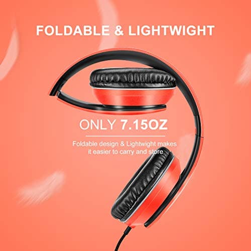 LORELEI X6 Over-Ear Headphones With Microphone, Lightweight Foldable & Portable Stereo Bass With 1.45M No-Tangle, Wired for Smartphone Tablet MP3/4 (Vitality Orange) — view 3