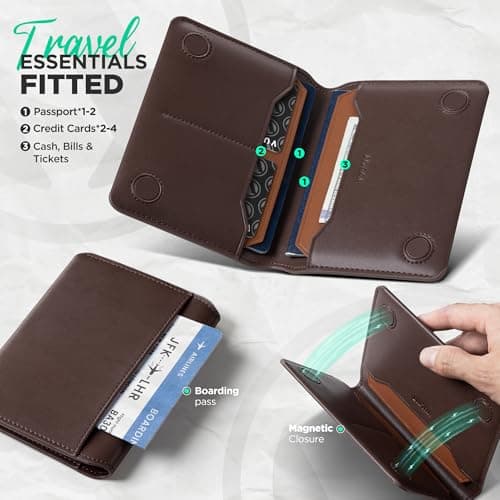 VULKIT Leather Passport Holder RFID Blocking Compact Passport Wallet — view 3