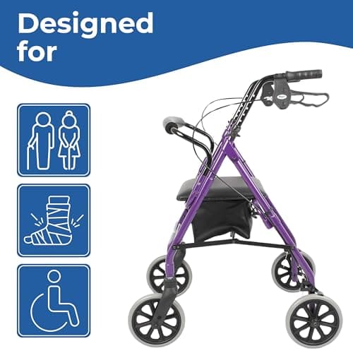 Days Rollator Walker with Seat – Lightweight Walking Aids Rollator, Adjustable Walking Frame with Wheels, Safe-Lock Brakes & Comfort Handles, Folding Mobility Aid for Users 5'1"–5'11" – Small, Blue — view 2