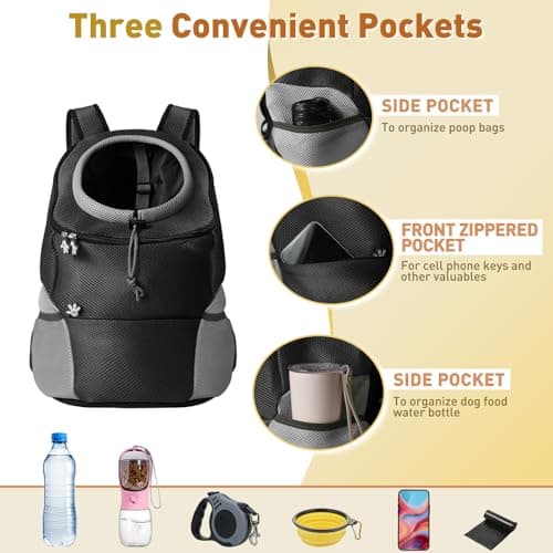 Bojury Pet Dog Carrier Backpack, Small Dog Cat Front Backpack, Breathable Adjustable Puppy Carrier with Safety Belt for Travel Hiking Cycling Walking Outdoor Black L — view 4