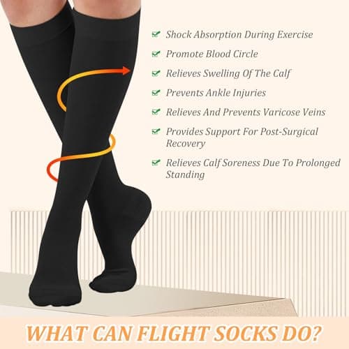 2 Pairs Compression Socks for Women & Men,Flight Socks Compression Stockings Knee High Pressure Support Flight Stockings for Maternity Pregnancy Nurses Flying Varicose Veins (Black+Navy, L/XL) — view 5