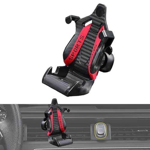 Racing Seat Phone Holder with Safety Belt, 360° Rotation & Auto-adjustable Design - ABS Air Vent Car Phone Mount for Most Phones (Red)