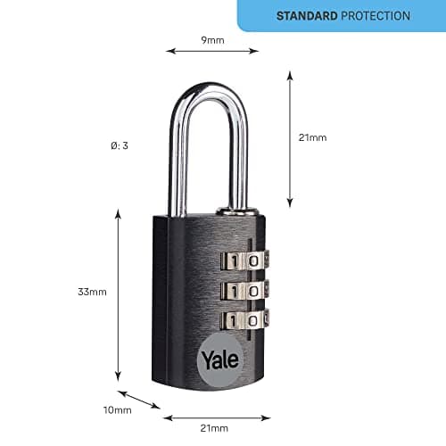 Yale YE3CB/20/121/2/BK - Standard Protection - Aluminium Combination Padlock Black 20 mm - Steel Shackle - 3 Combination Lock - Set of 2 — view 3