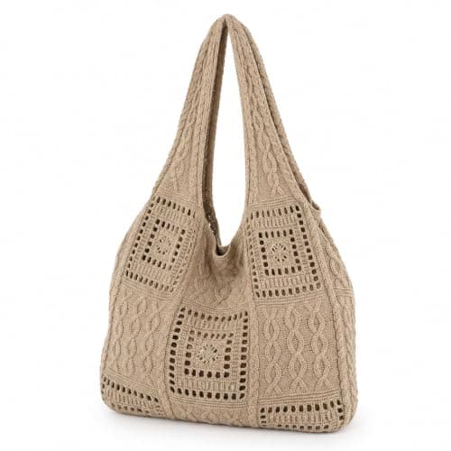 GASGYAI Crochet Beach Tote Bag for Women, Large Knitted Shoulder Bag