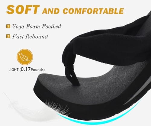 KuaiLu Flip Flops Women Fabric Arch Support Sandals Beach Thong Black 7 — view 3