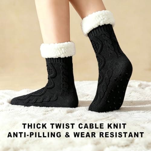 Womens Fleece Lined Slipper Socks, Non Slip Grips Warm Fluffy House Socks — view 2