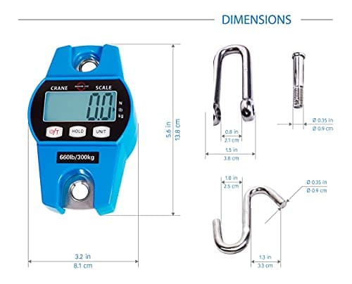 Digital Hanging Scale 660 LB 300 KG - Professional Heavy Duty Waterproof Fish Scale - Portable Durable Crane Scale for Luggage Weight Suitcase Hunting Farm Bike Bow Fish Weight Fishing Scale — view 6