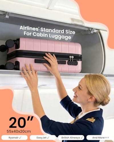 Shavont 20 Inch Cabin Suitcase 55x40x20cm Carry on Hardshell Luggage (Pink) — view 3