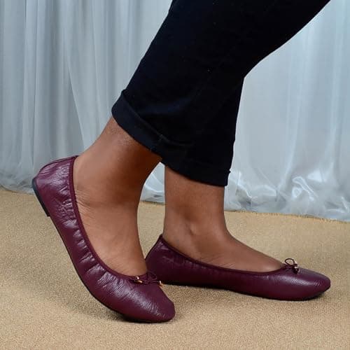 Roll Up Satin Shoes for Women Ladies Foldable Pumps Ballet Flats After Party Shoes Lightweight Bowknot Casual Dolly Ballerina Flats Slippers UK 5 Burgundy — view 3