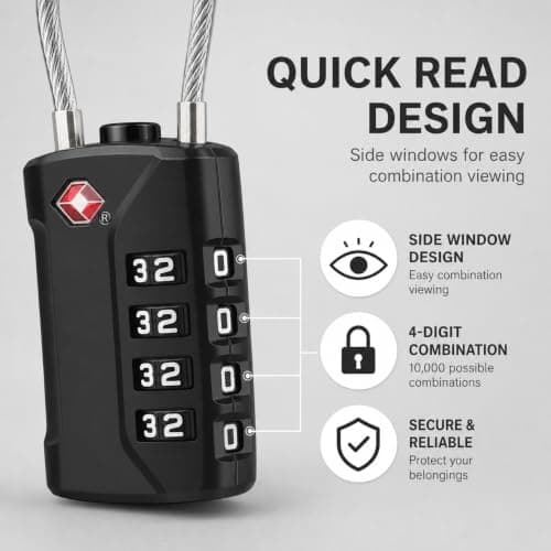 Diyife TSA Luggage Locks, [2 Packs] [Long Shackle] 4 Digit High Security Suitcase Padlocks, Flexible Combination Cable Padlock, Travel Lock for Travel Suitcases Luggage Bag Case (Black) — view 2