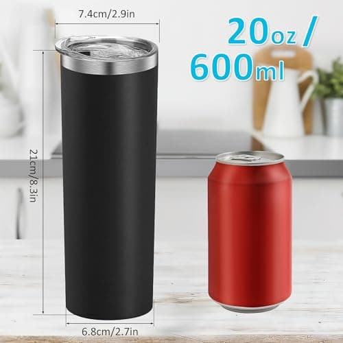 LYCN 10 Pack 20oz Stainless Steel Skinny Tumbler, Straight Tumblers Bulk with Lid and Straw, Black Insulated Slim Double Wall Tumbler Travel Mug Cups for Sport Gym DIY — view 2