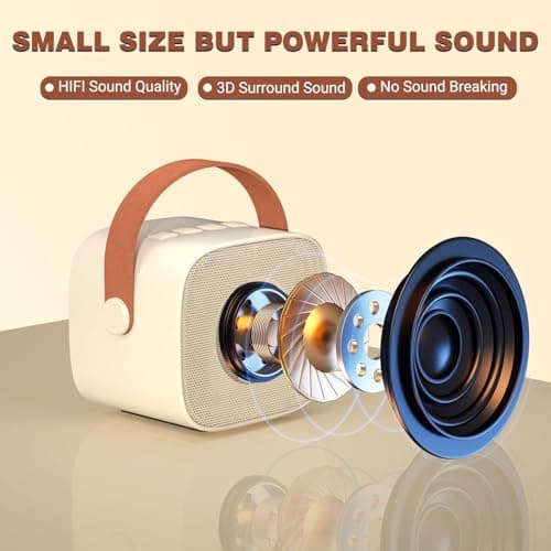 GOHAPHE Karaoke Machine for Kids, Rechargeable Mini Karaoke Machine with 2 Microphones and Voice Changing Effects, Bluetooth Karaoke Speaker for Party, Home, KTV, Travel (Beige) — view 2