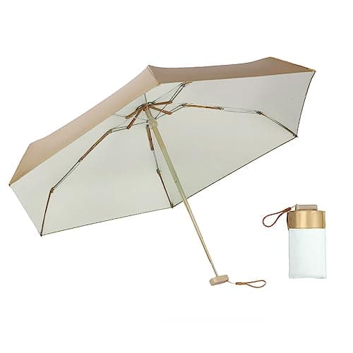 BOUBUI Mini Folding Umbrella, Ultra Light Compact Umbrella, Rainproof & 99% UV Protection Parasol, Titanium Gold + White