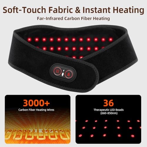 Neck Heating Pad with Vibration, Cordless Heated Wrap with 660nm Red Light, 3 Levels Heat & Vibration, 3000mAh Rechargeable Neck Warmer, Black — view 3