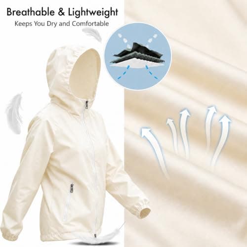Innfttwo Lightweight Rain Jackets Womens ladies Waterproof Jackets with Hood Packable Raincoat Women for Running Cycling Hiking (UK, Alpha, XL, Regular, Regular, Beige) — view 6
