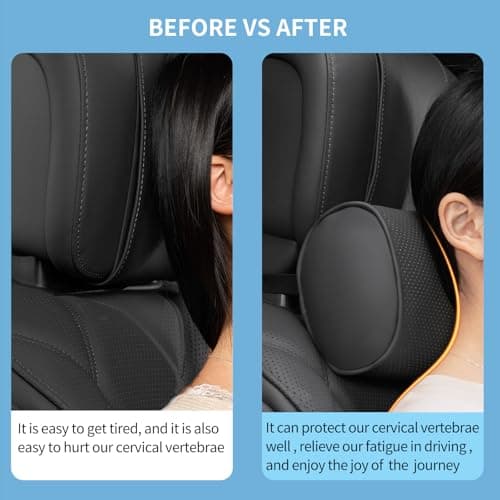 Dapucarin Car Headrest Pillow for Driving - Luxury Leather 100% Memory Foam, Ergonomic Neck Support - Universal Fit Head Rest Travel Pillow for Most Cars, Home & Office, Black, 2 Pack — view 5