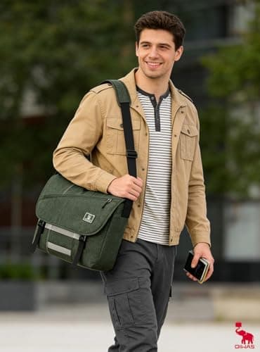 OIWAS 15.6 Inch Messenger Bags for Men, Laptop Satchel Bags Work Bags Shoulder Crossbody Bag Bookbag Briefcase Green — view 3