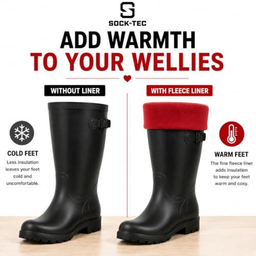 Womens Fleece Welly Socks Thermal Wellington Boot Liners Size 4-7 (Red) — view 3