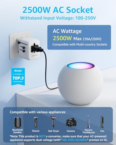 decqle “Pro” Universal Travel Adapter for International Travel -EU UK US AU — view 2