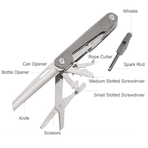 HONZIN Camping Multi Tool, 9 in 1 Pocket Multitool, Stainless Steel Multitool with Scissors, Bottle Opener, Rope Cutter, Whistle for Outdoor Survival Emergency, Hiking, Hunting, Gifts for Men — view 2