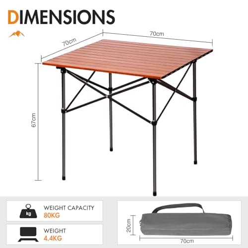 Portal Aluminium Folding Camping Table 70x70cm Square Roll Up Top 4 Person Compact Garden Table with Carry Bag for Picnic Camp Backyard BBQ — view 2