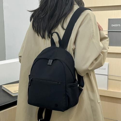 JIANLINST Mini Backpack for Women, Fashion Small Backpacks for Ladies Girls Lightweight Nylon Casual Travel Daypacks (Black) — view 3
