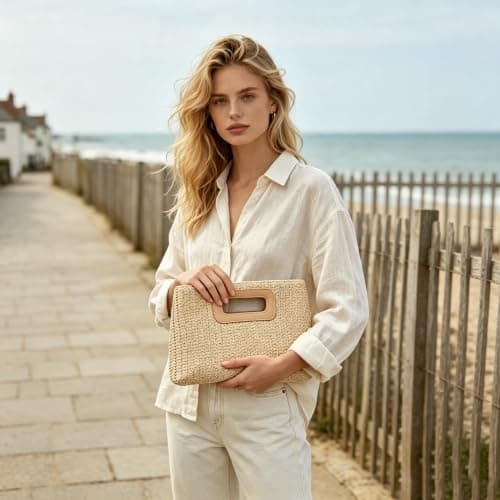 Nerciony Straw Bag for Women, Summer Raffia Clutch Bag with Detachable Strap, Boho Woven Handbag for Beach Vacation, Casual Crossbody Purse for Travel Wedding — view 2