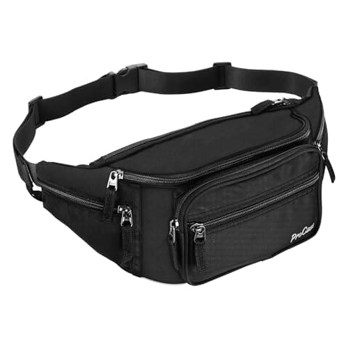 ProCase Bum Bag Waist Fanny Pack for Men Women Ladies with 6 Pockets and Adjustable Belt Large Dog Bumbag for Dog Walking Running Hiking Cycling Travel Holiday Festival Christmas Disney -Black, L