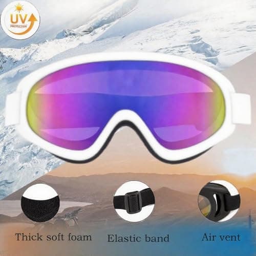 Ski Goggles Snowboard Goggles - UV Adjustable Snowmobile Riding Offroad Protective Goggles, Cycling Motorcycle ATV Glasses Winter Snow Sports Glasses For Youth Men Women Teens Boys & Girls (White) — view 3