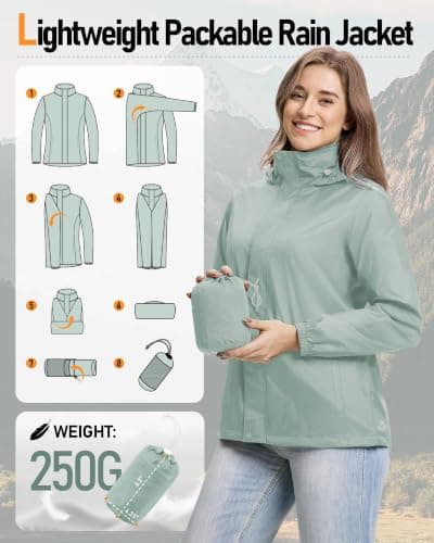 Outdoor Ventures Women's Raincoat Waterproof Rain Jacket Foldaway Hood — view 4