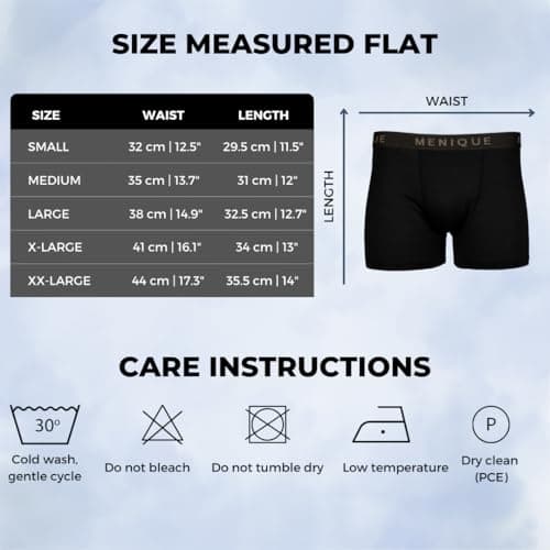 menique Men's 100% Merino Wool Boxer Shorts, Breathable L, Black — view 6