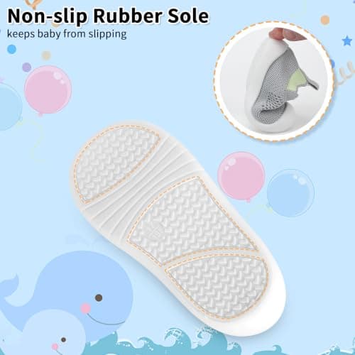 Wareet Baby First Walking Shoes Boys Girls Non-Slip Shoes Mesh Breathable Lightweight Trainers Toddler Prewalkers Soft Rubber Casual Sneakers for Indoor Outdoor Grey — view 4