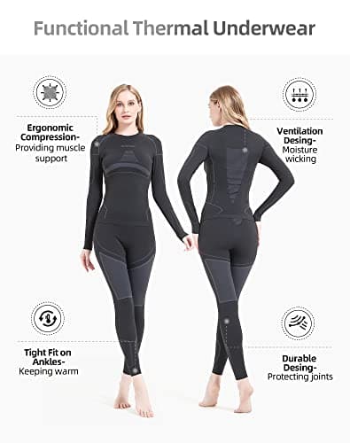 NOOYME Thermal Base Layer Women, Ski Base Layers Women, Ladies Thermal Clothing & Leggings Quick Dry Thermal Underlayer Women Ladies Thermal Underwear Set — view 2