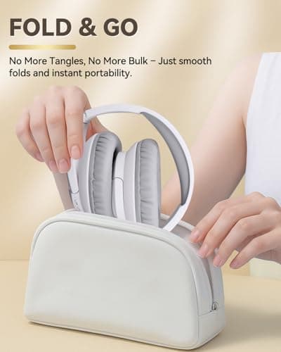 Grstltd BT06 Wireless Headphones Over Ear, Bluetooth Headphones with Mic, Hi-Fi Stereo Sound, Bluetooth 5.3, Foldable Design, Wireless & Wired Headphones for Travel/Office/Home (White) — view 4