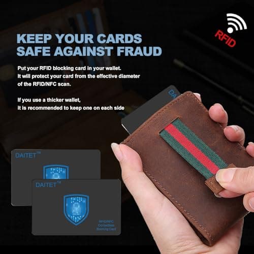 DAITET RFID and NFC Blocking Cards for Men & Women, Fuss-Free Protection for Entire Wallet Shield, Slim Contactless Bank Debit Credit Card Passport Protector Blocker Set, Black 4Pack, Minimalist — view 4